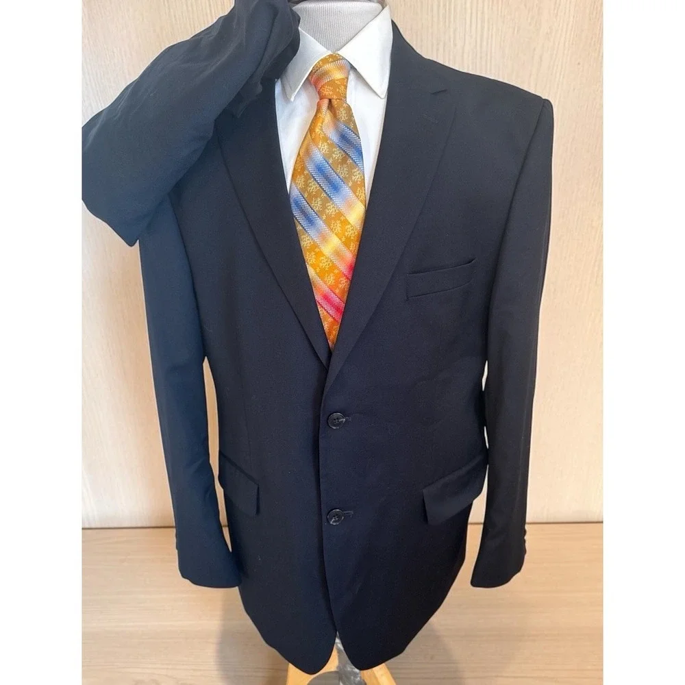 Jos A Bank Traveler Blue 100% Wool Suit Sz 46R Tailored Fit Jacket Pants 38 x 30